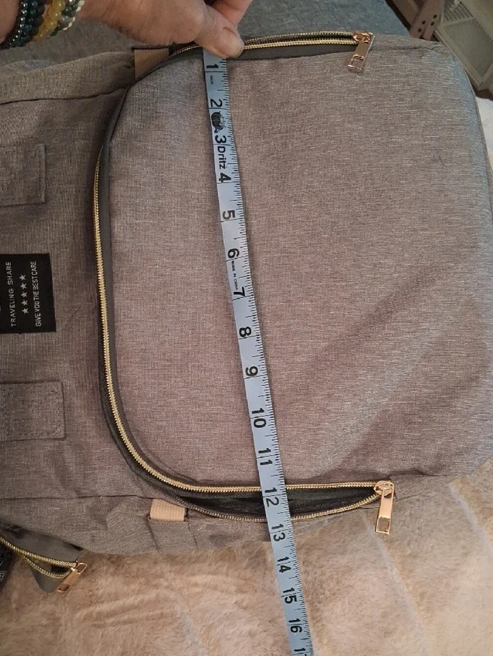 LAND Gray Baby Bag Backpack Pack And Play with Gold Zippers